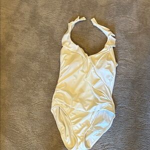 White House Black Market one piece, ruffle V-neck, halter top swimsuit. EUC